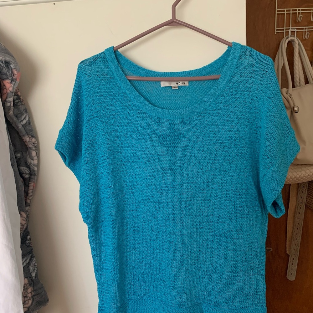 WD.NY Blue Boxy Relaxed Short Sleeve light weight sweater